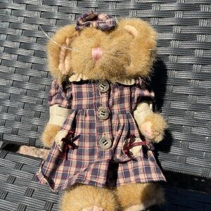 Boyds Bears Brown Plush Cat in Red and Navy Plaid Dress